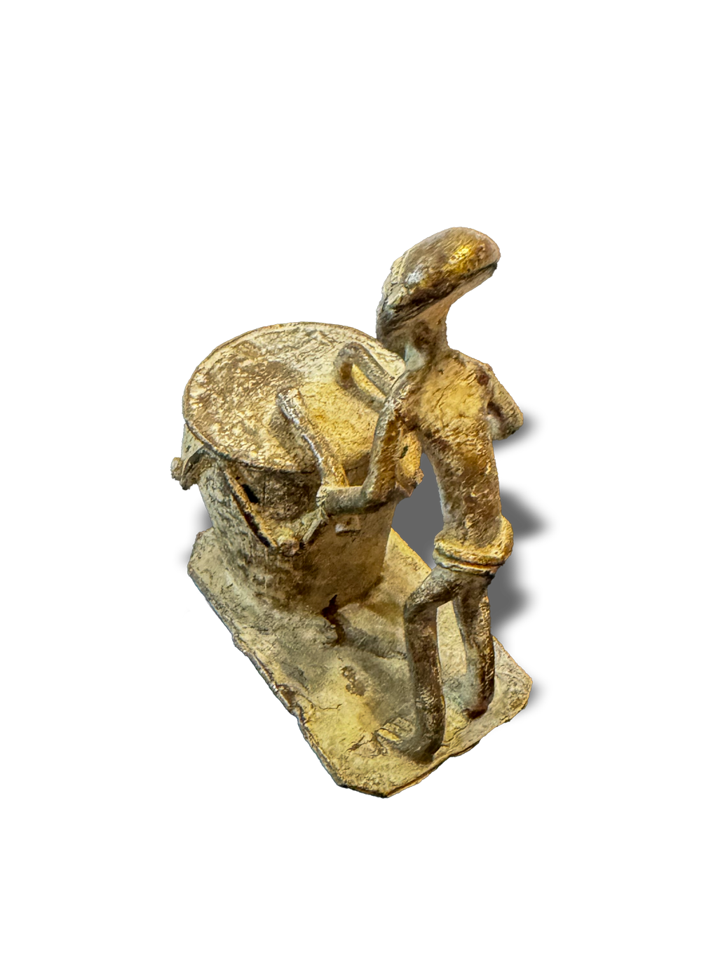 Bronze drummer sculpture gold weight from Akan tribe of Ghana, West Africa, Kutubu Decor