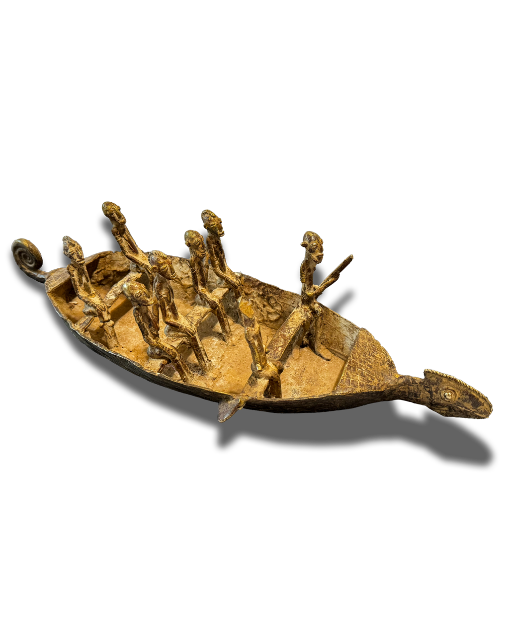 Bronze boat sculpture with figures, Dogon tribe of Mali, West Africa, African tribal art, Kutubu Arts
