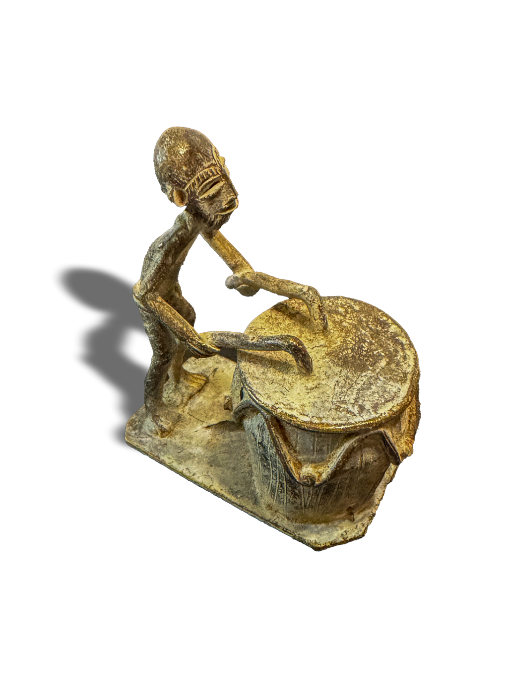 Bronze drummer sculpture gold weight from Akan tribe of Ghana, West Africa, Kutubu Decor