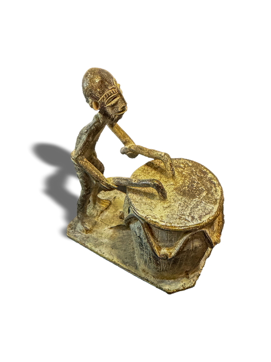 Bronze drummer sculpture gold weight from Akan tribe of Ghana, West Africa, Kutubu Decor