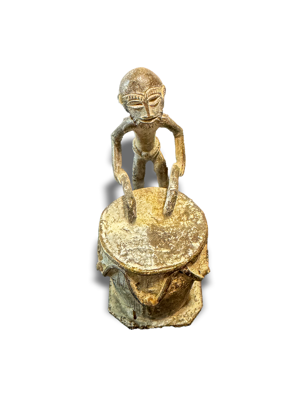 Bronze drummer sculpture gold weight from Akan tribe of Ghana, West Africa, Kutubu Decor