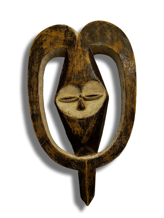 Kwele Bakwele wooden mask with heart shape from Gabon, Congo, West Africa, African tribal art, Kutubu Arts