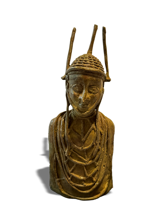 Bronze bust from the Yoruba tribe of Nigeria, West Africa, Kutubu Decor