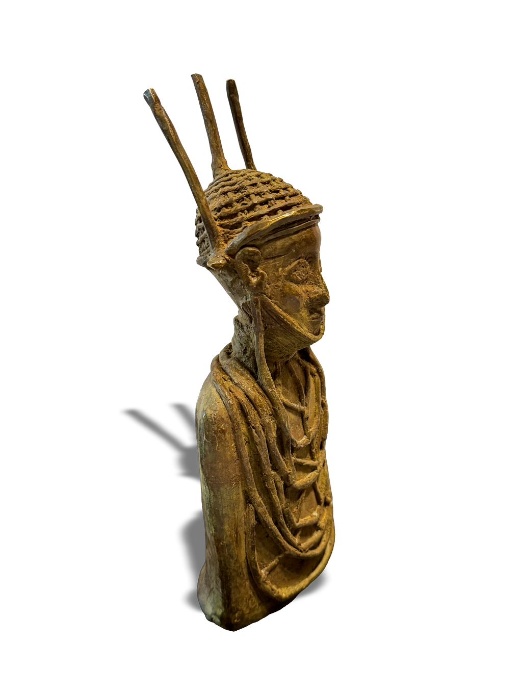 Bronze bust from the Yoruba tribe of Nigeria, West Africa, Kutubu Decor