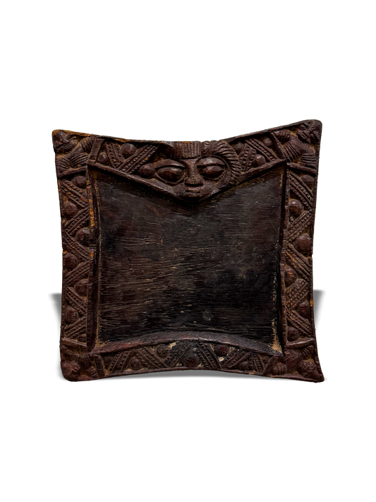 Yoruba Opon Ifa divination tray with Esu carving, Nigeria African Tribal Art, Kutubu Decor
