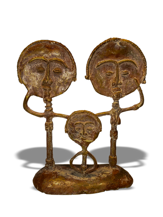 Ashanti Asante Akwaba Akuaba brass bronze fertility statue family of three from Ghana and Ivory Coast, West Africa, Kutubu Decor