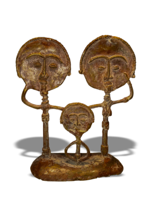 Ashanti Asante Akwaba Akuaba brass bronze fertility statue family of three from Ghana and Ivory Coast, West Africa, Kutubu Decor